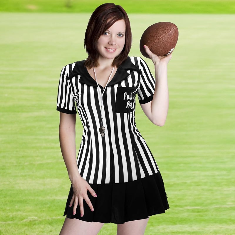 Yahenda Women Referee Costume White and Black Zipper Collar Stripe Shirt Skirt Outfit Long Sock for Halloween Cosplay - Image 5